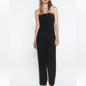 Zara black strapless long jumpsuit buttons